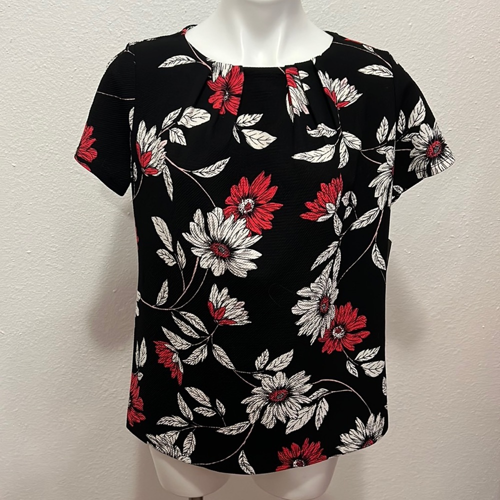 Liz Claiborne Black Floral Career Shirt Sz M